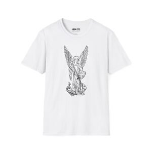Archangel Michael Line Art T-Shirt — Minimal Spiritual Tee with Haloed Archangel Design